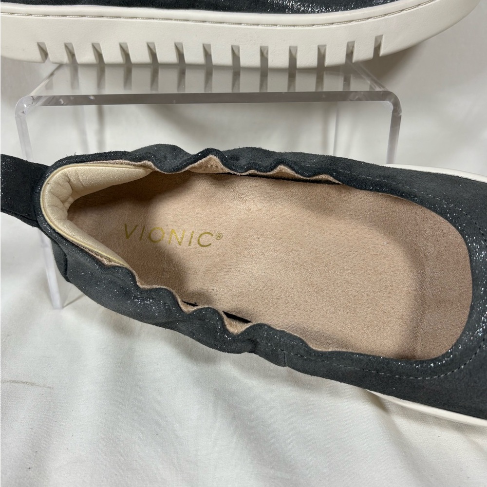 Vionic Women's Uptown Ballet Polluted Silver-Gray Sparkle Leather Flats Size 7 - Picture 6 of 11
